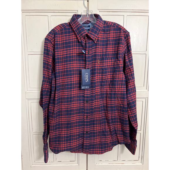 New with tags Chaps mens size large dark blue and red flannel shirt - Picture 1 of 3
